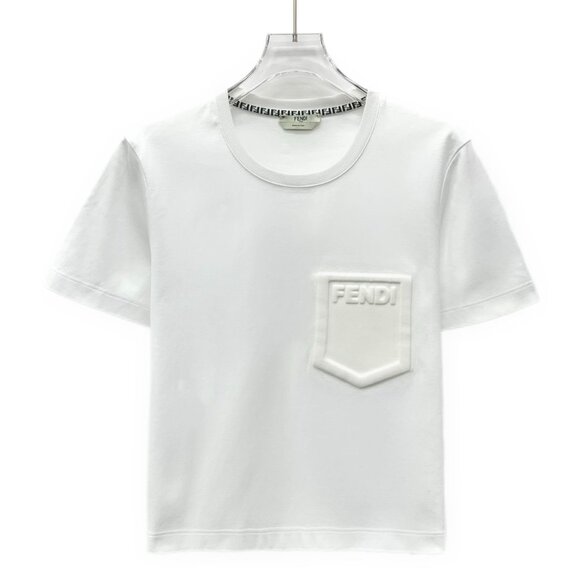 Fendi White Cotton Logo Pocket T-Shirt M Round Neck Short Sleeve Made In Italy 1 - Picture 1 of 8